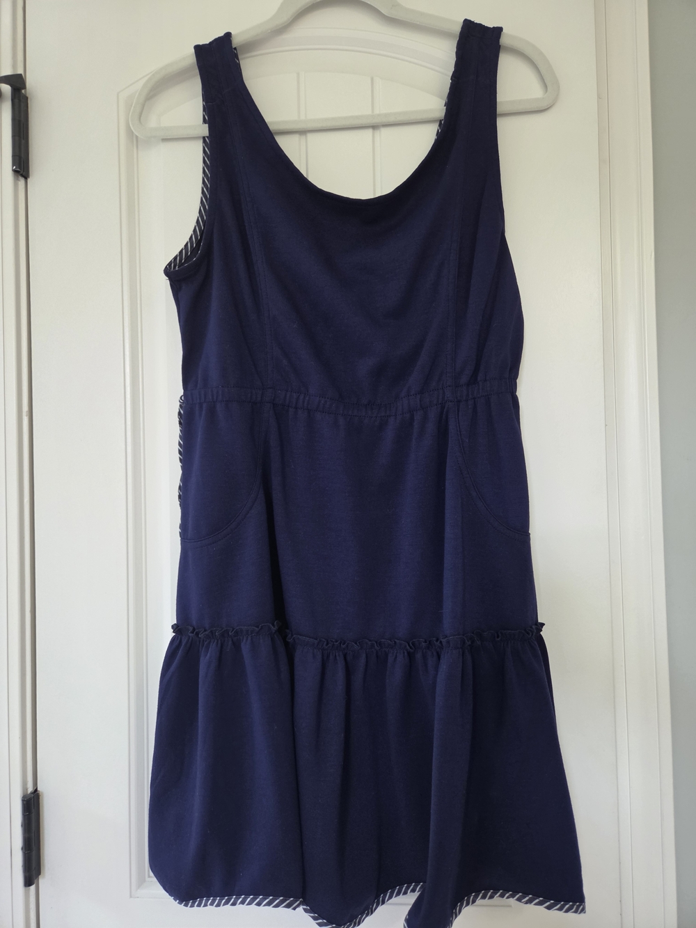 Umgee Navy Sleeveless Tiered Dress Striped Ties & Pockets Small